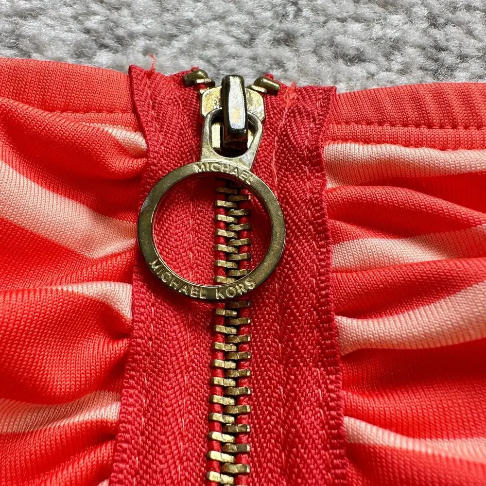 Michael Kors Coral Striped One Piece Strapless Swimsuit Size 8